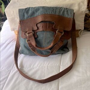 RARE 😍 Denim & Italian Leather Abby Road Crossbody Satchel Lucky Brand EUC